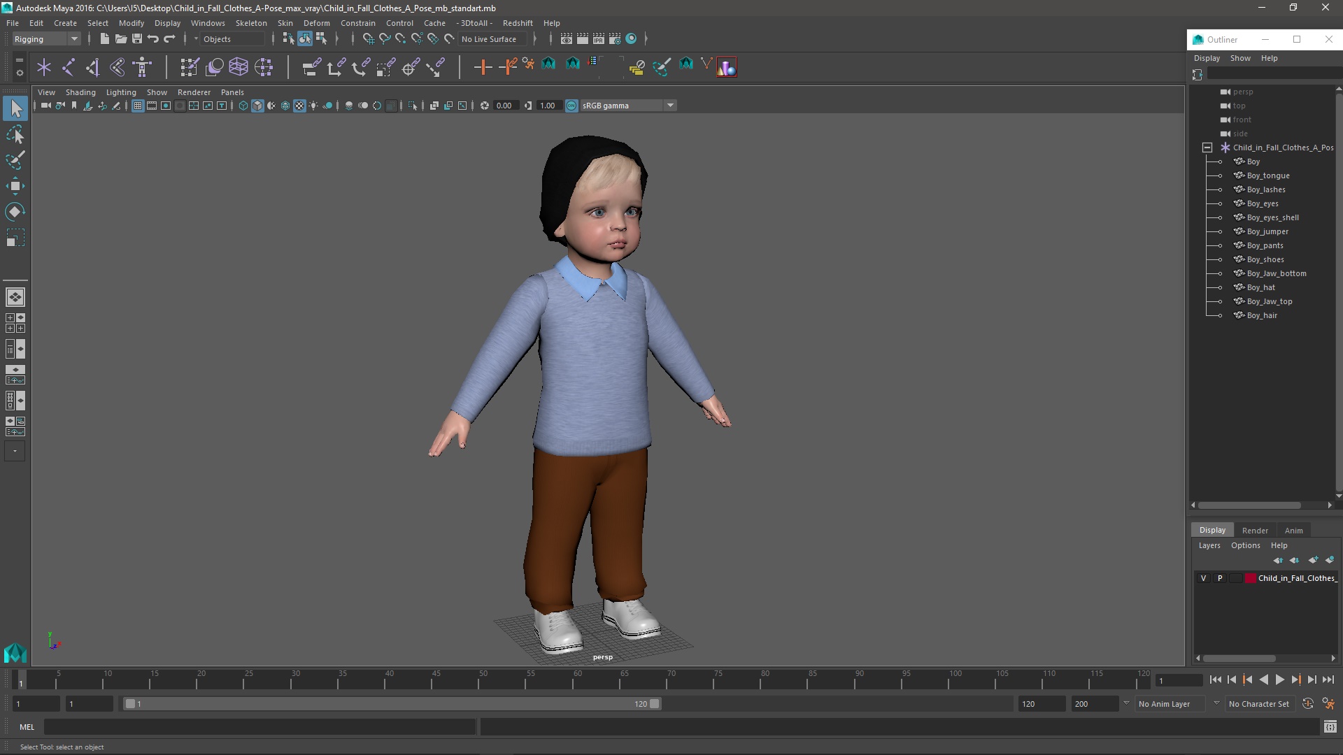 3D Child in Fall Clothes A-Pose model