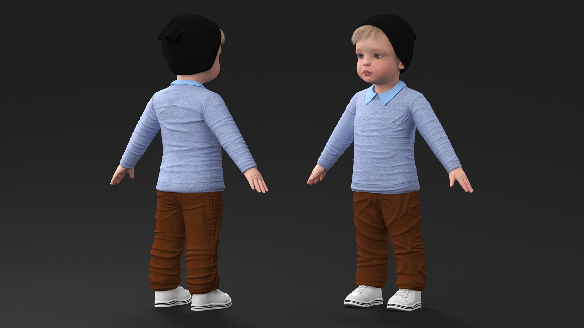 3D Child in Fall Clothes A-Pose model