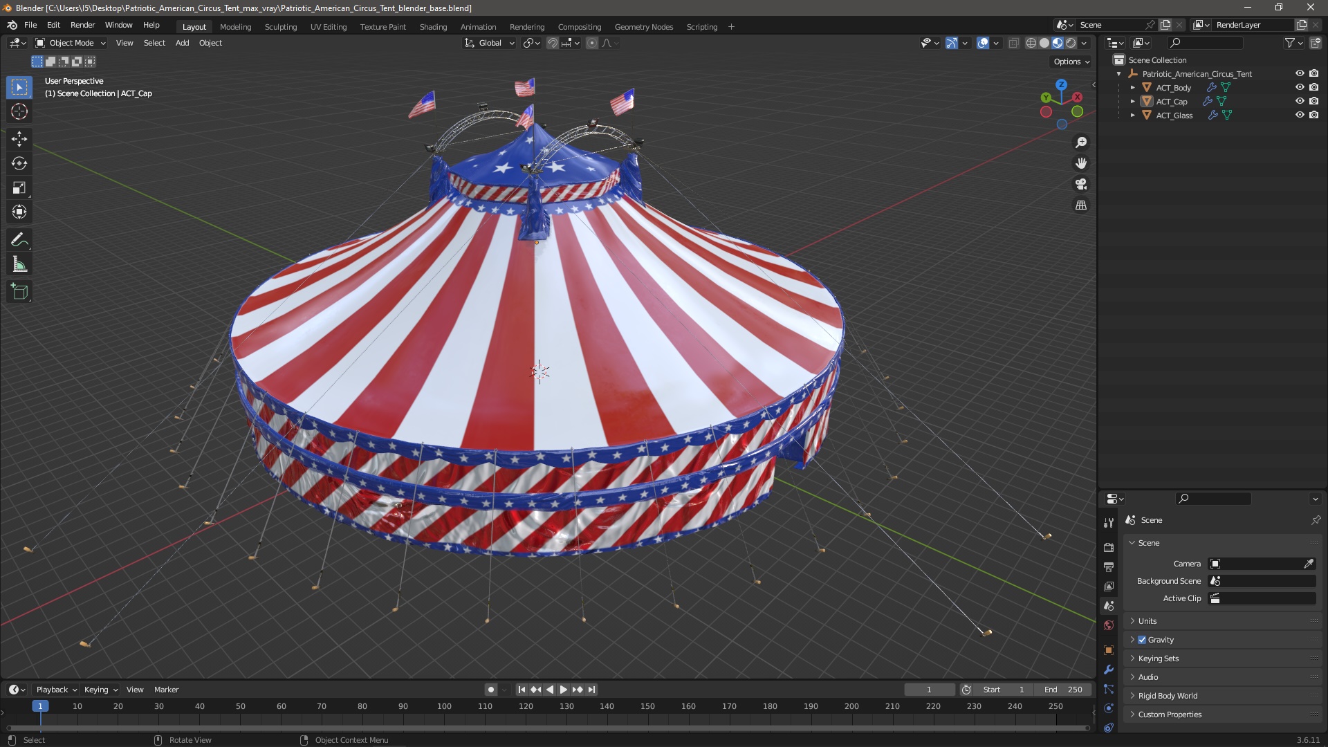 3D model Patriotic American Circus Tent