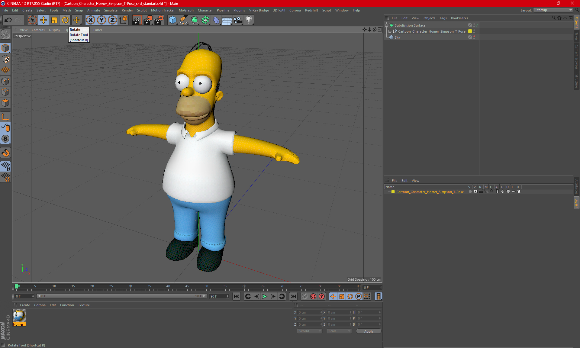 3D Cartoon Character Homer Simpson T-Pose model