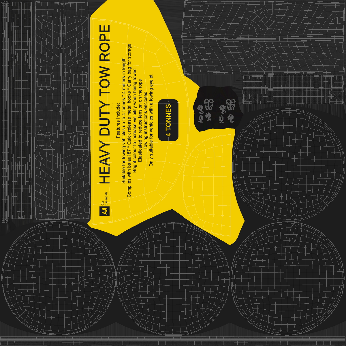 3D Heavy Duty Tow Rope Packed