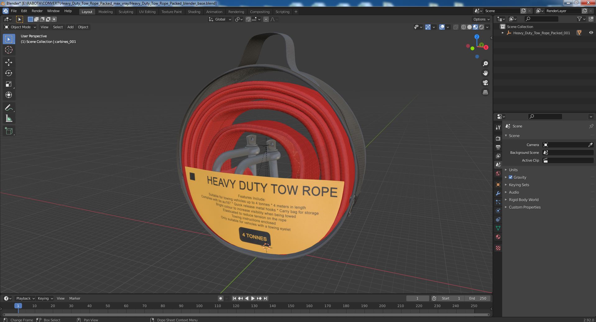 3D Heavy Duty Tow Rope Packed