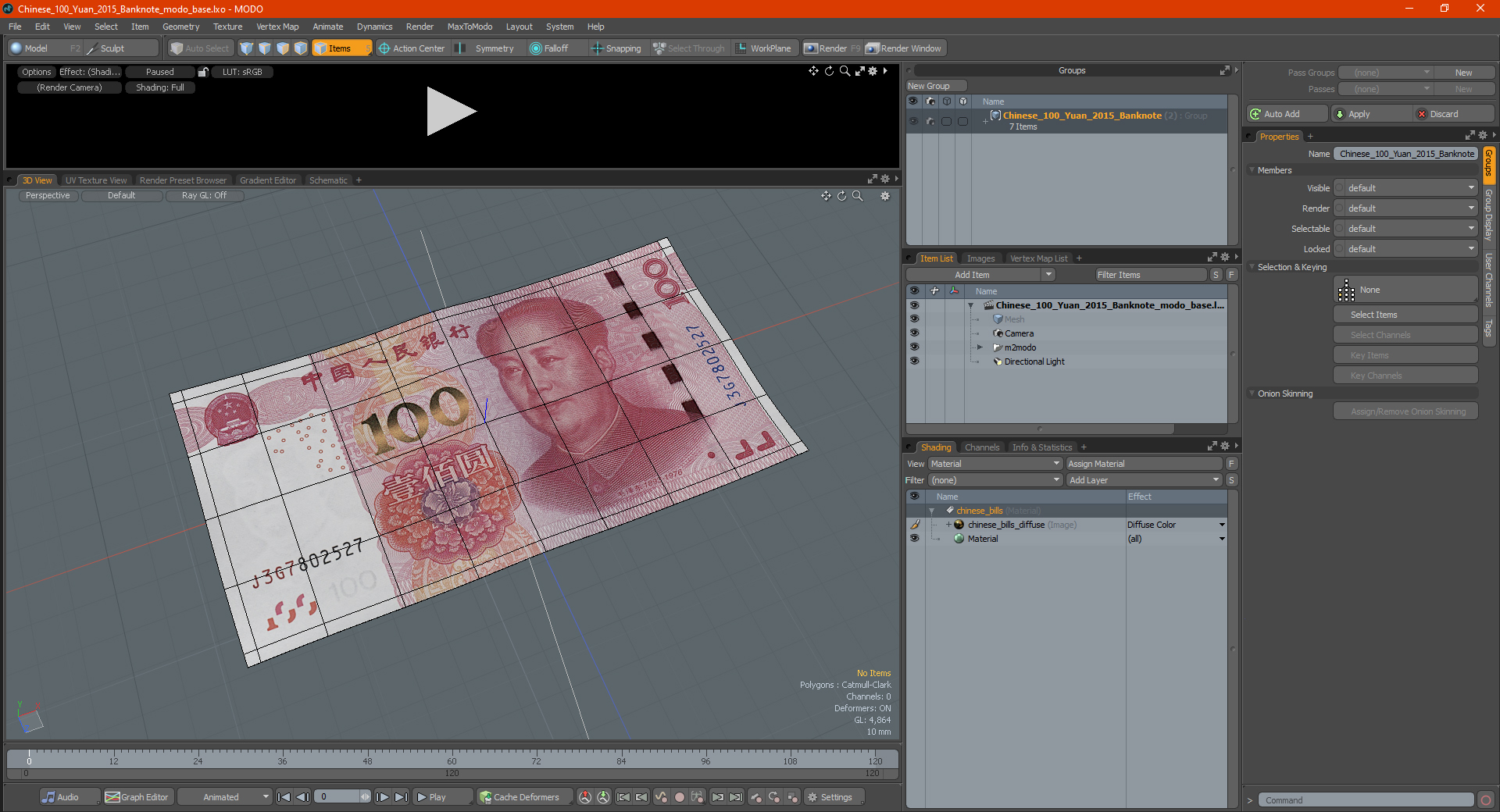 3D model Chinese 100 Yuan 2015 Banknote