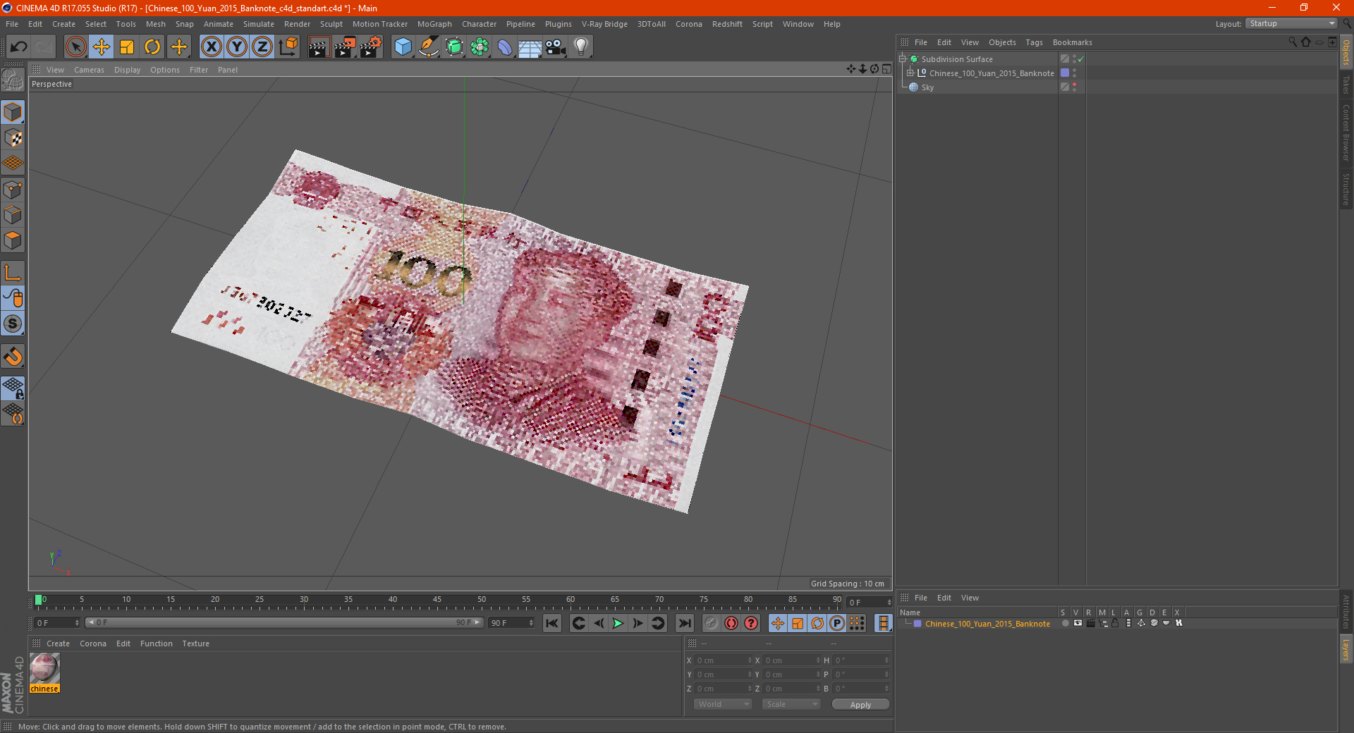 3D model Chinese 100 Yuan 2015 Banknote