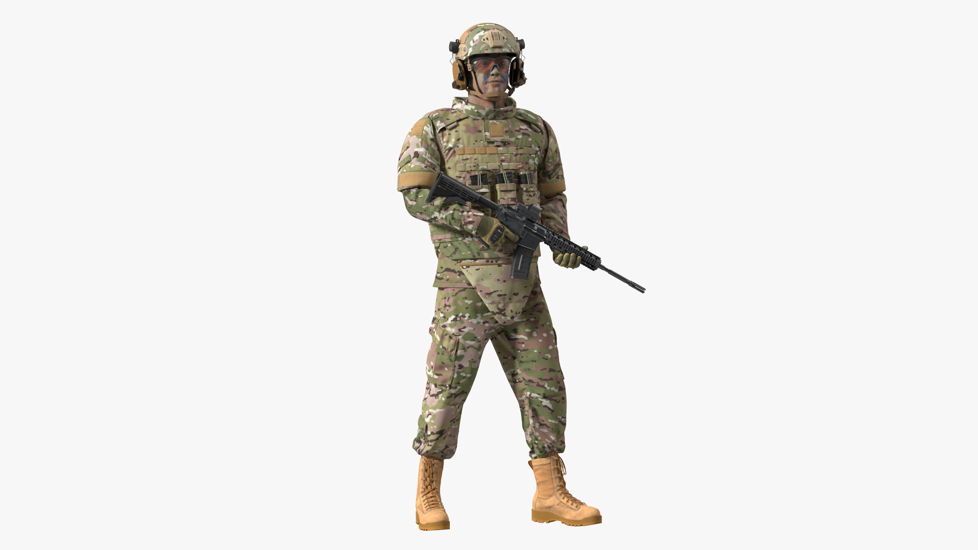 3D model Soldier in Green Gear and Assault Rifle Rigged for Cinema 4D