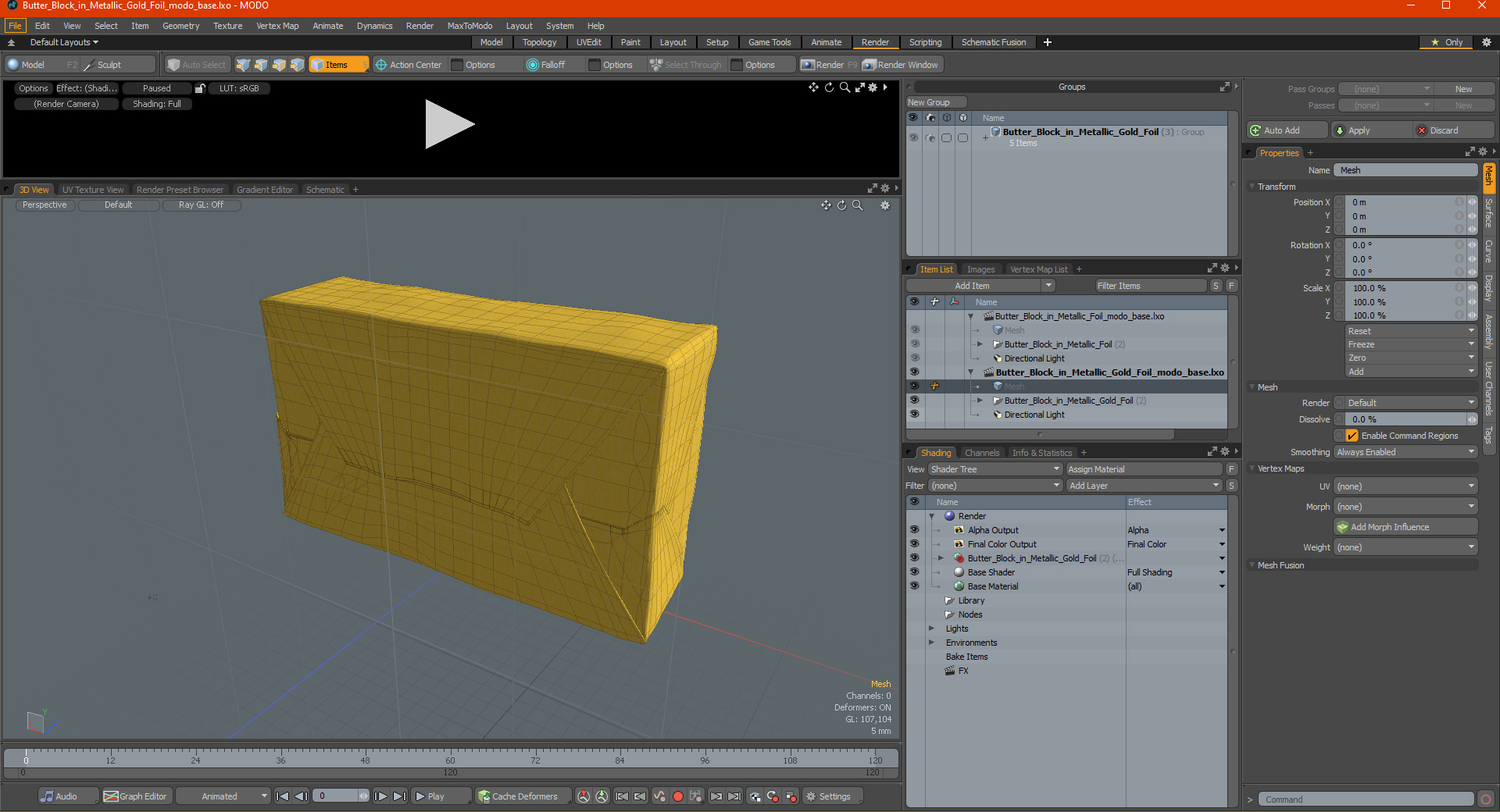 Butter Block in Metallic Gold Foil 3D model