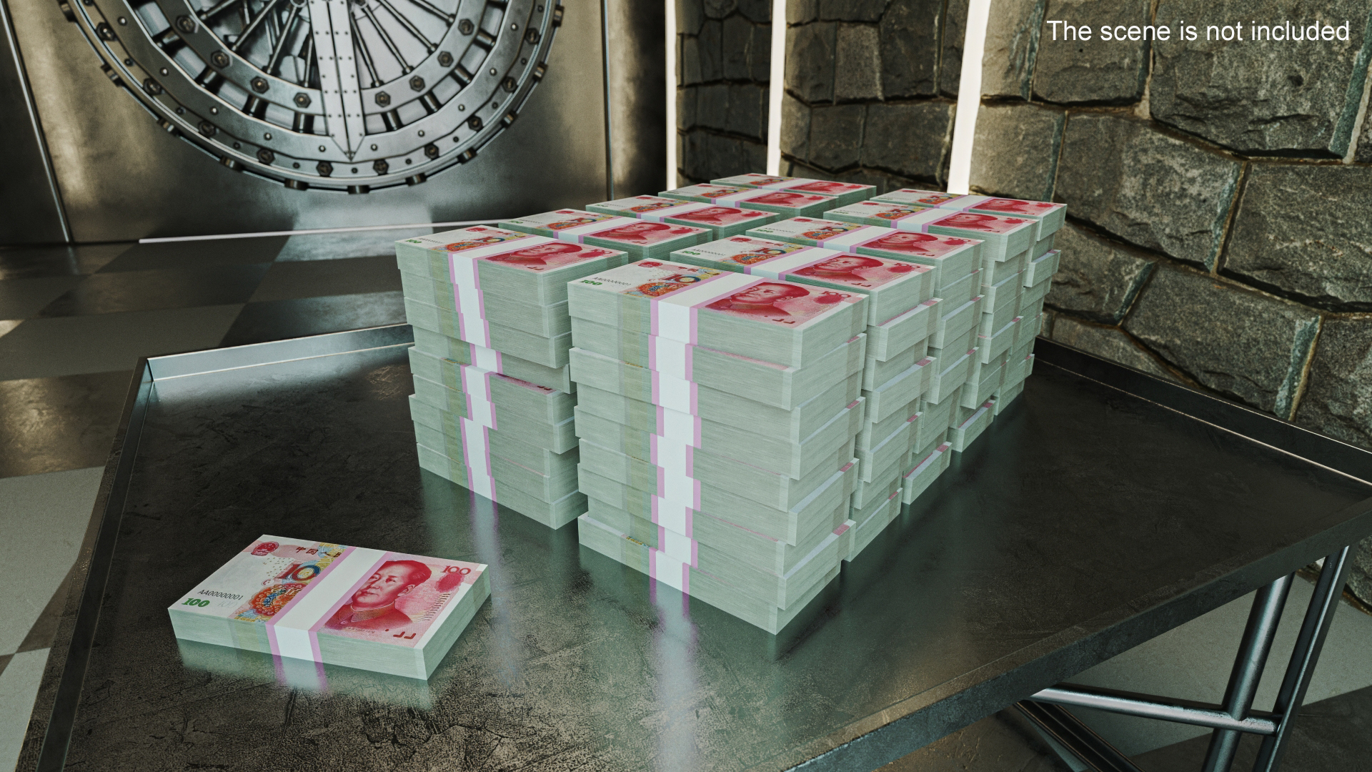3D Stacked China Currency 100 Yuan Banknotes