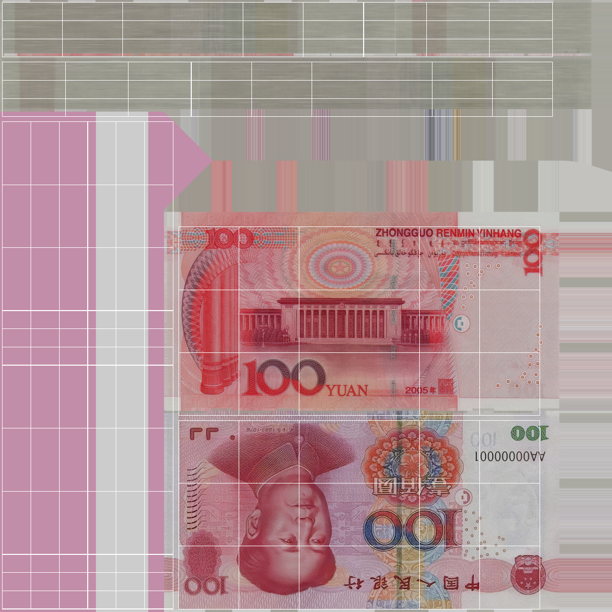 3D Stacked China Currency 100 Yuan Banknotes