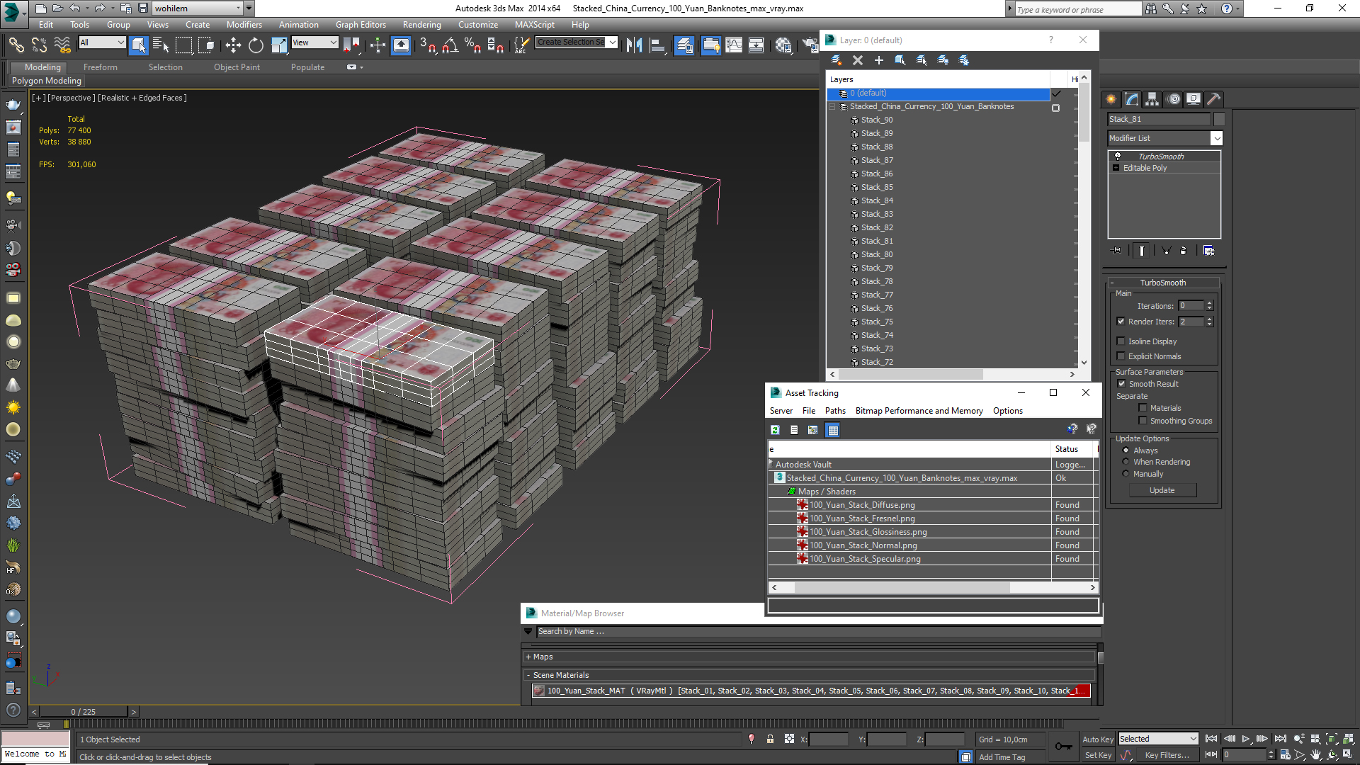 3D Stacked China Currency 100 Yuan Banknotes