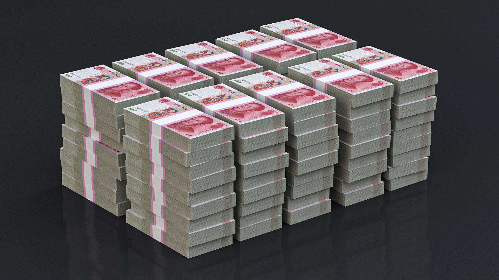 3D Stacked China Currency 100 Yuan Banknotes