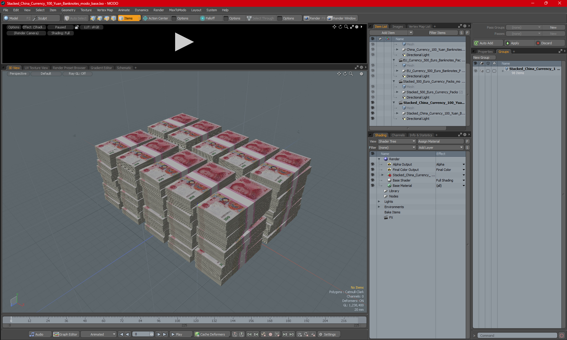 3D Stacked China Currency 100 Yuan Banknotes