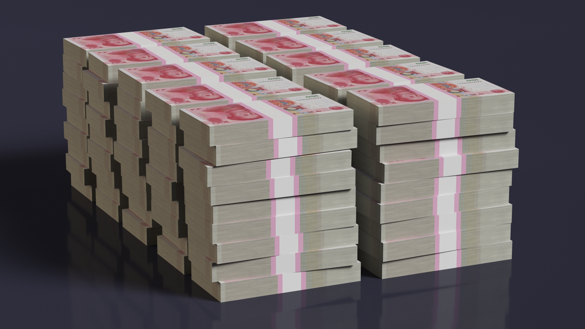 3D Stacked China Currency 100 Yuan Banknotes