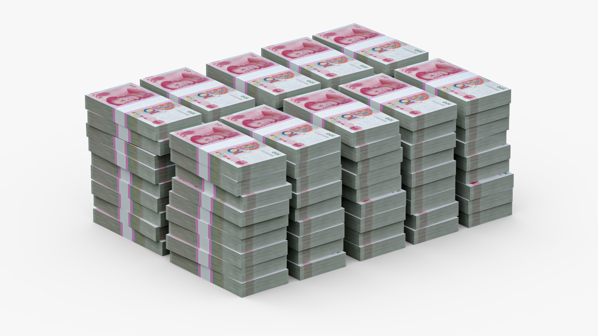 3D Stacked China Currency 100 Yuan Banknotes