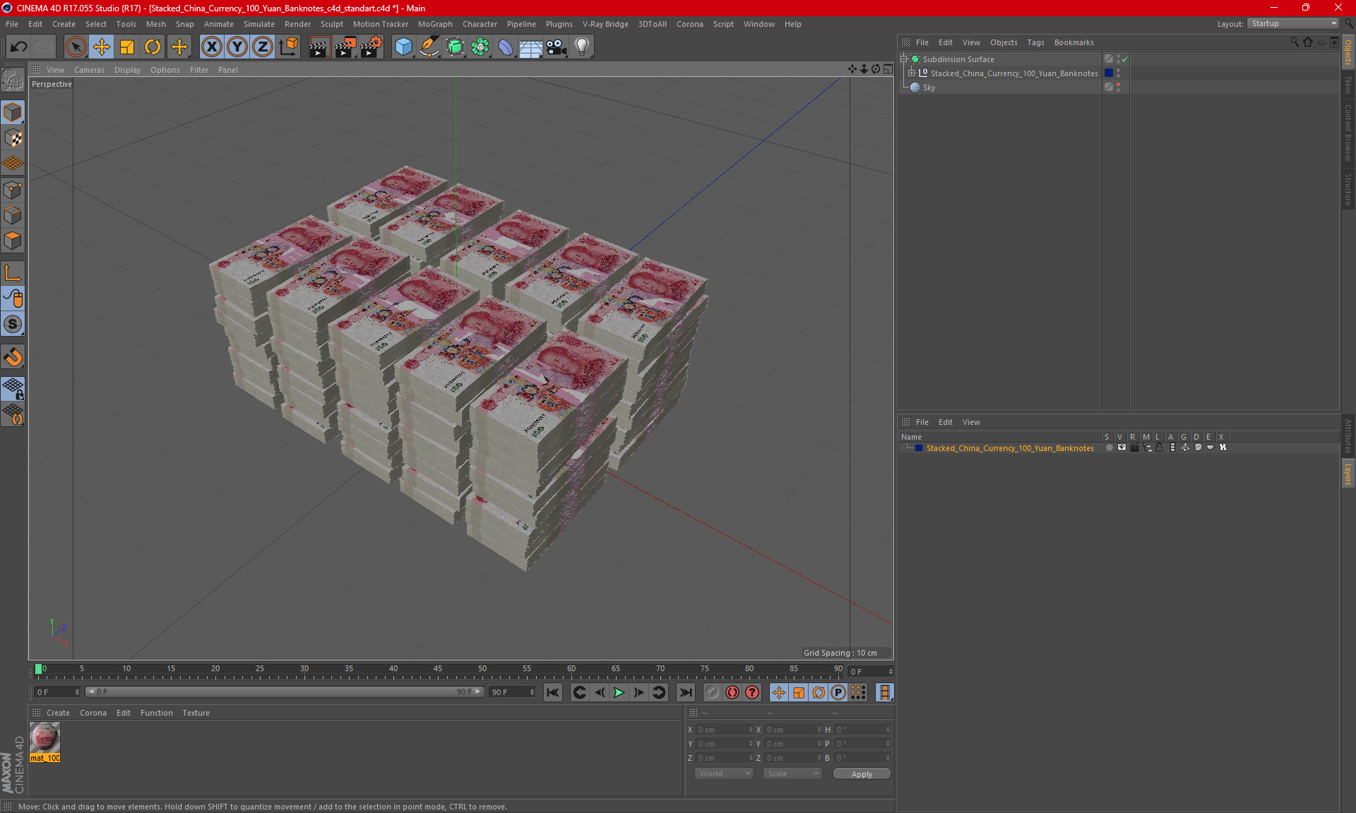 3D Stacked China Currency 100 Yuan Banknotes