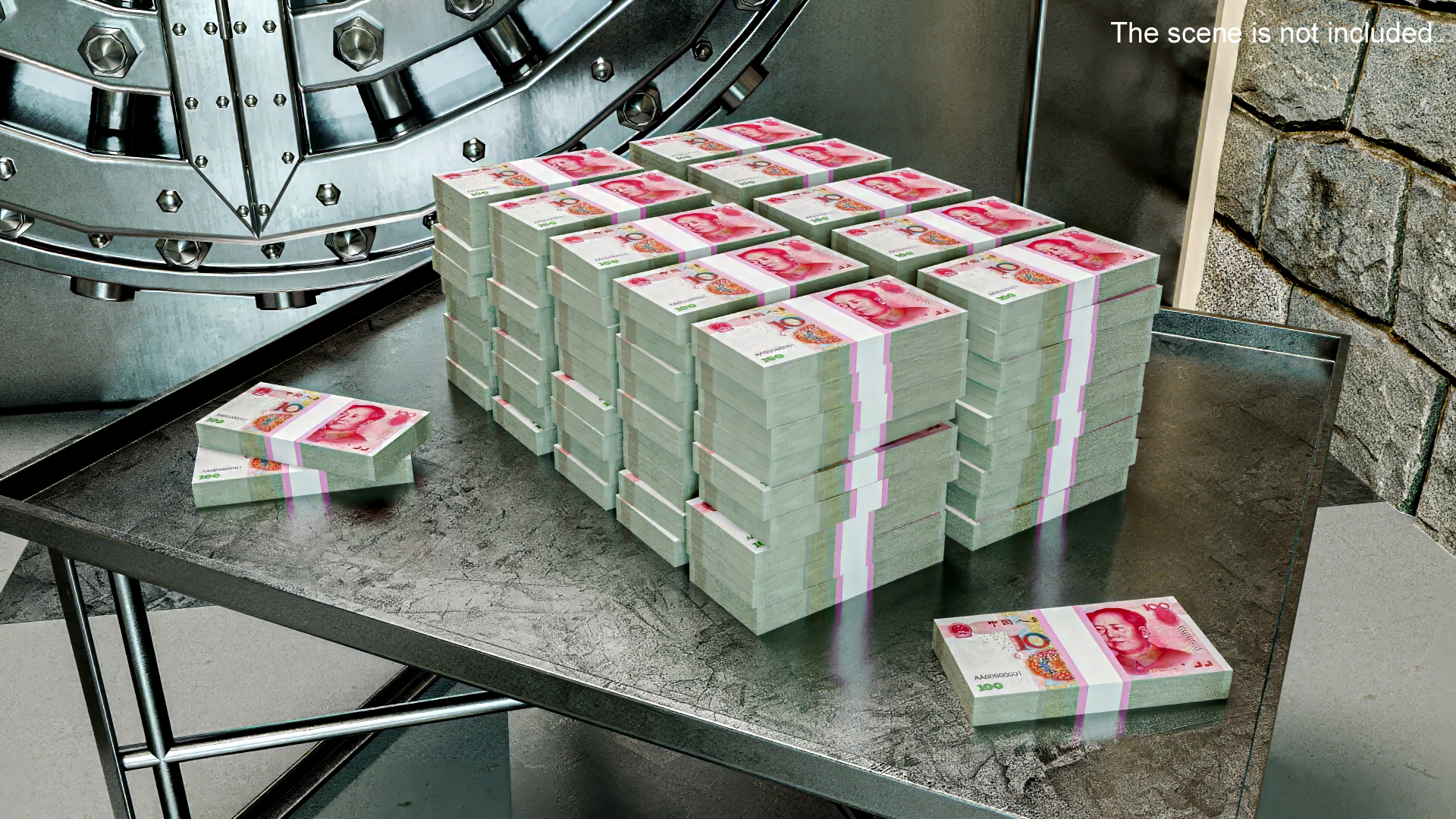 3D Stacked China Currency 100 Yuan Banknotes