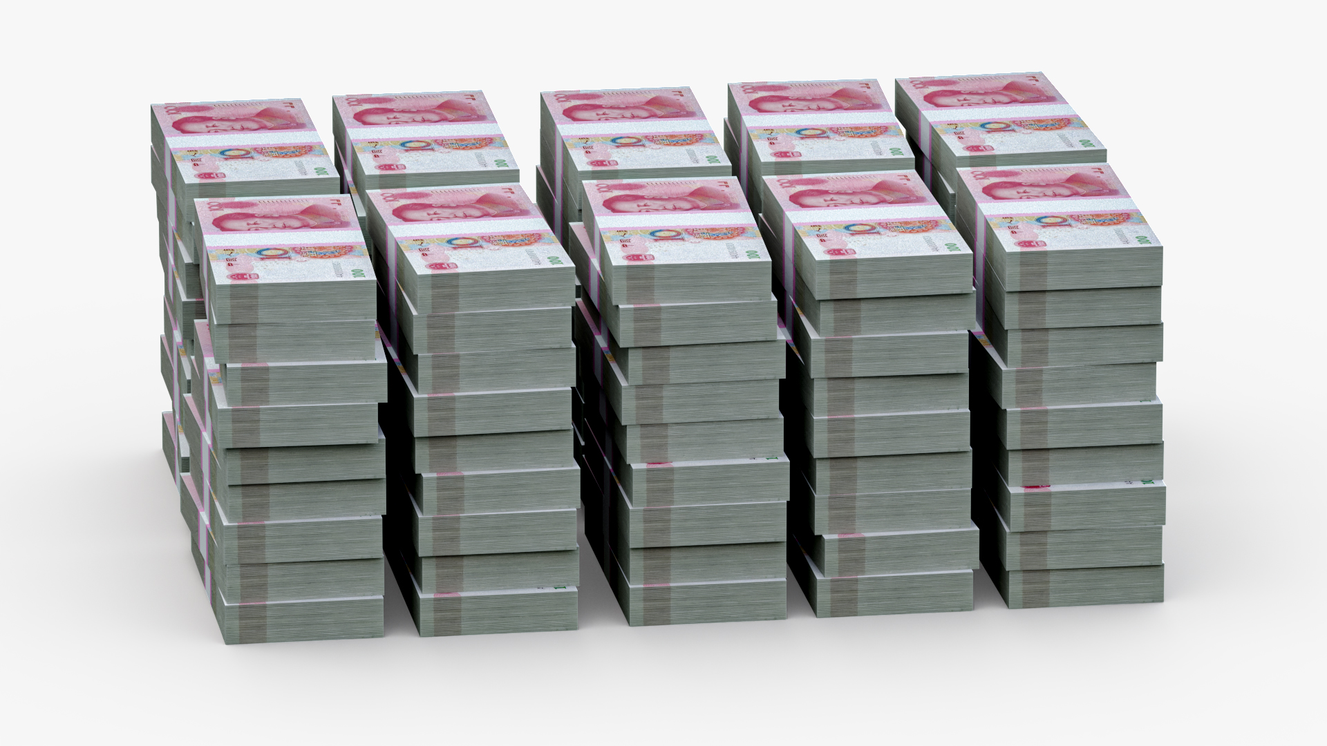 3D Stacked China Currency 100 Yuan Banknotes