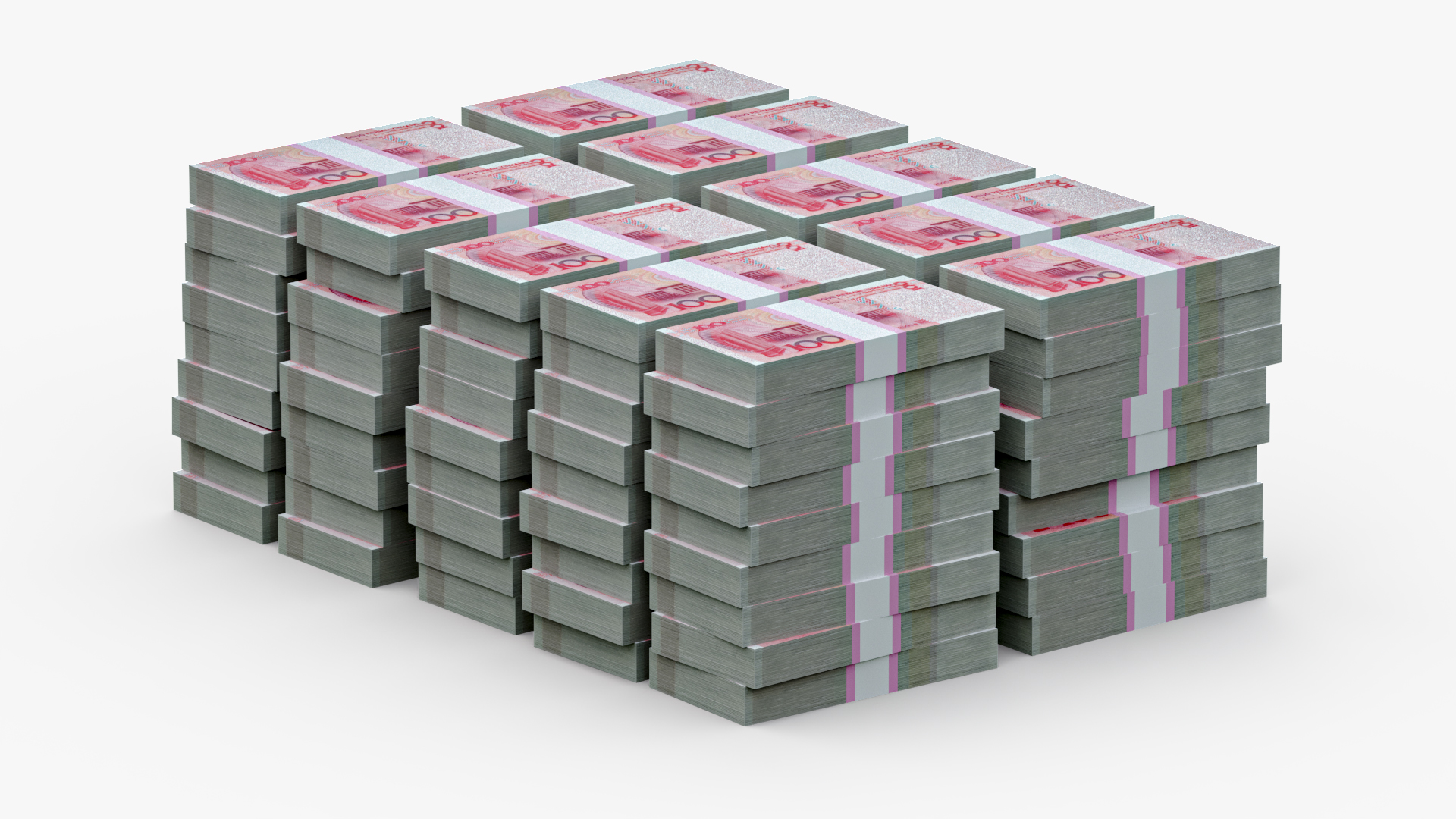 3D Stacked China Currency 100 Yuan Banknotes