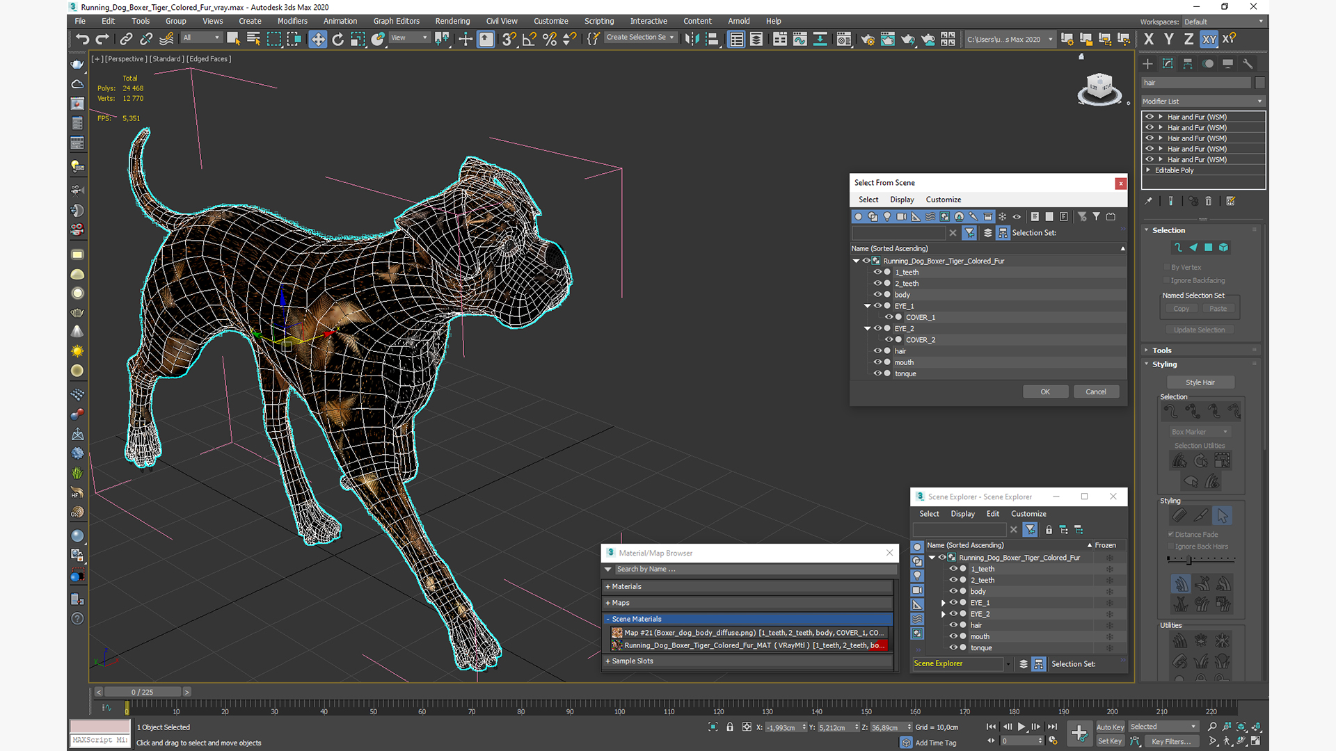 3D model Running Dog Boxer Tiger Colored Fur
