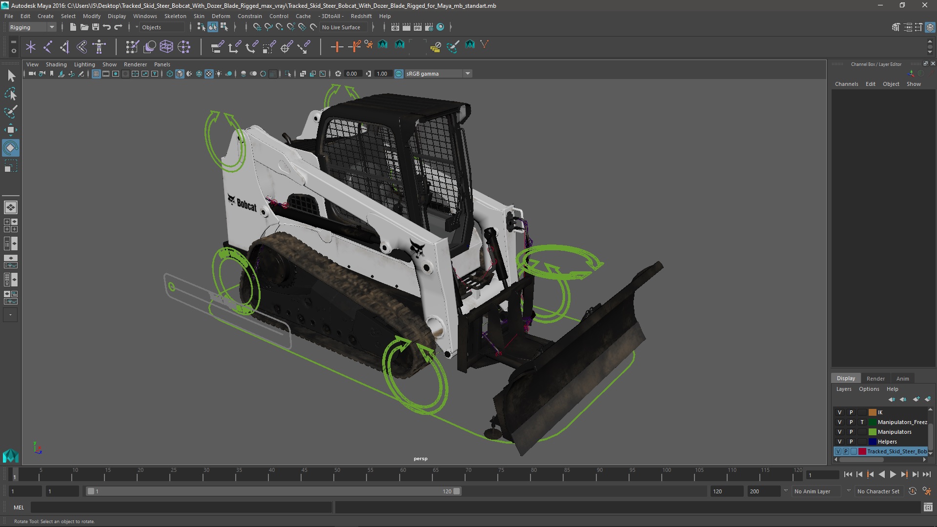 3D Tracked Skid Steer Bobcat With Dozer Blade Rigged for Maya model