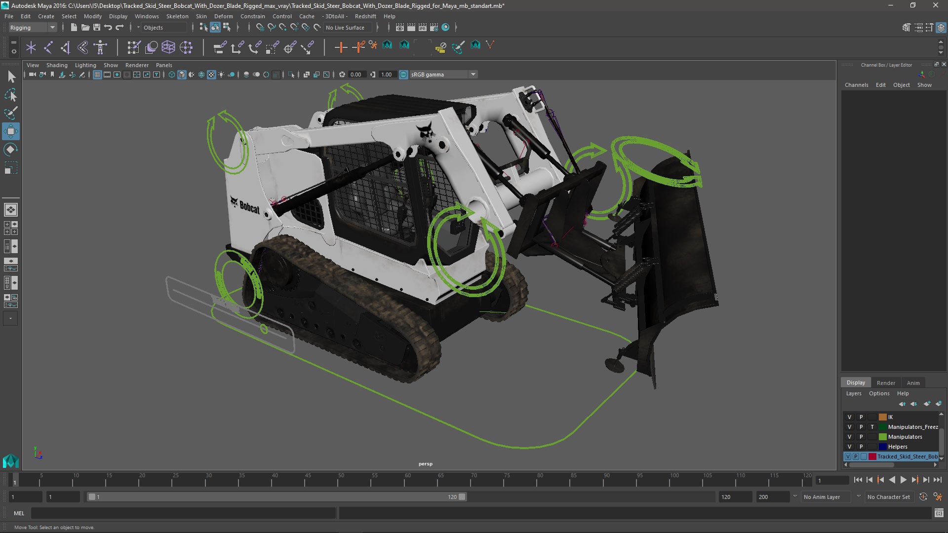 3D Tracked Skid Steer Bobcat With Dozer Blade Rigged for Maya model