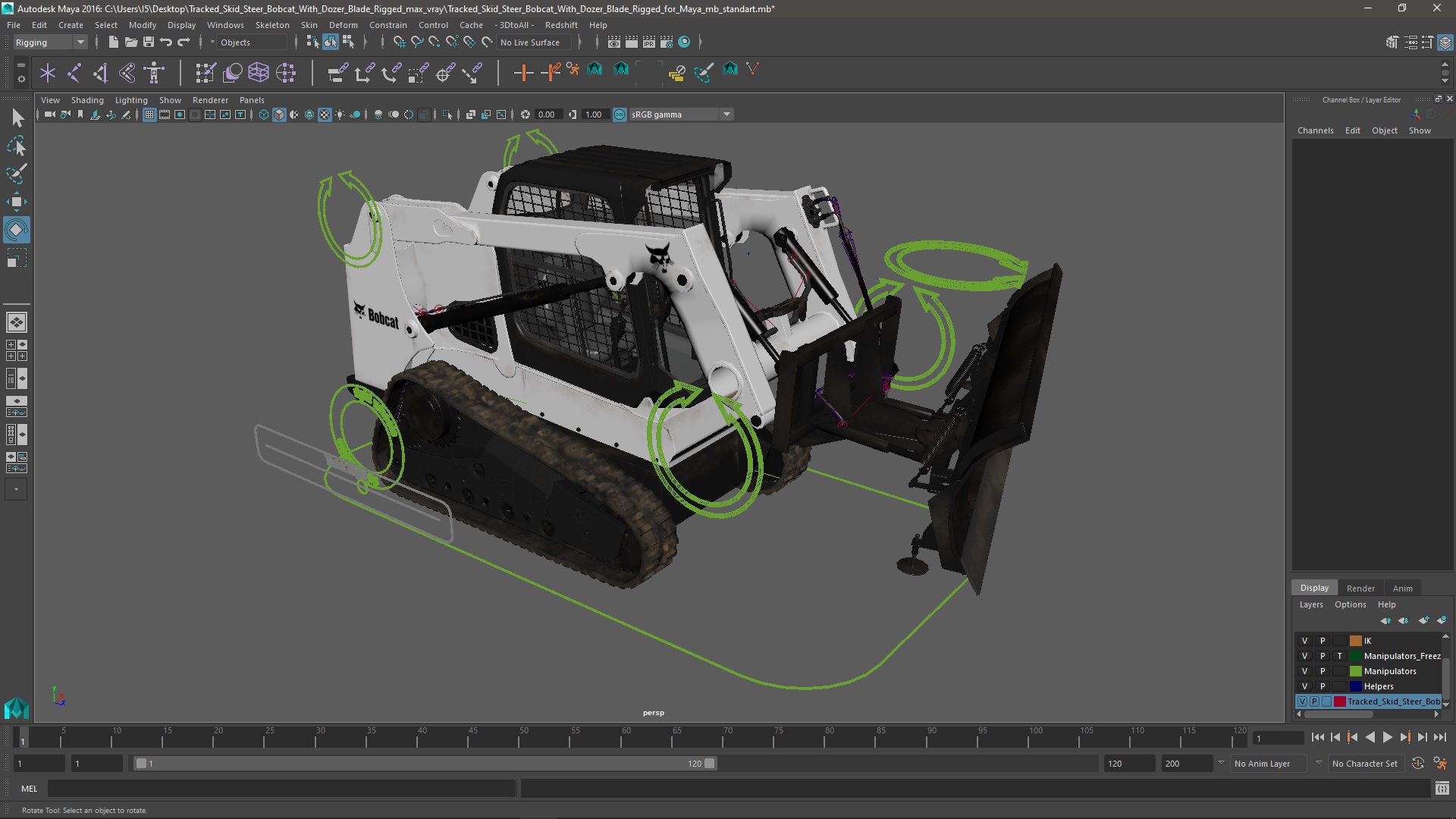 3D Tracked Skid Steer Bobcat With Dozer Blade Rigged for Maya model