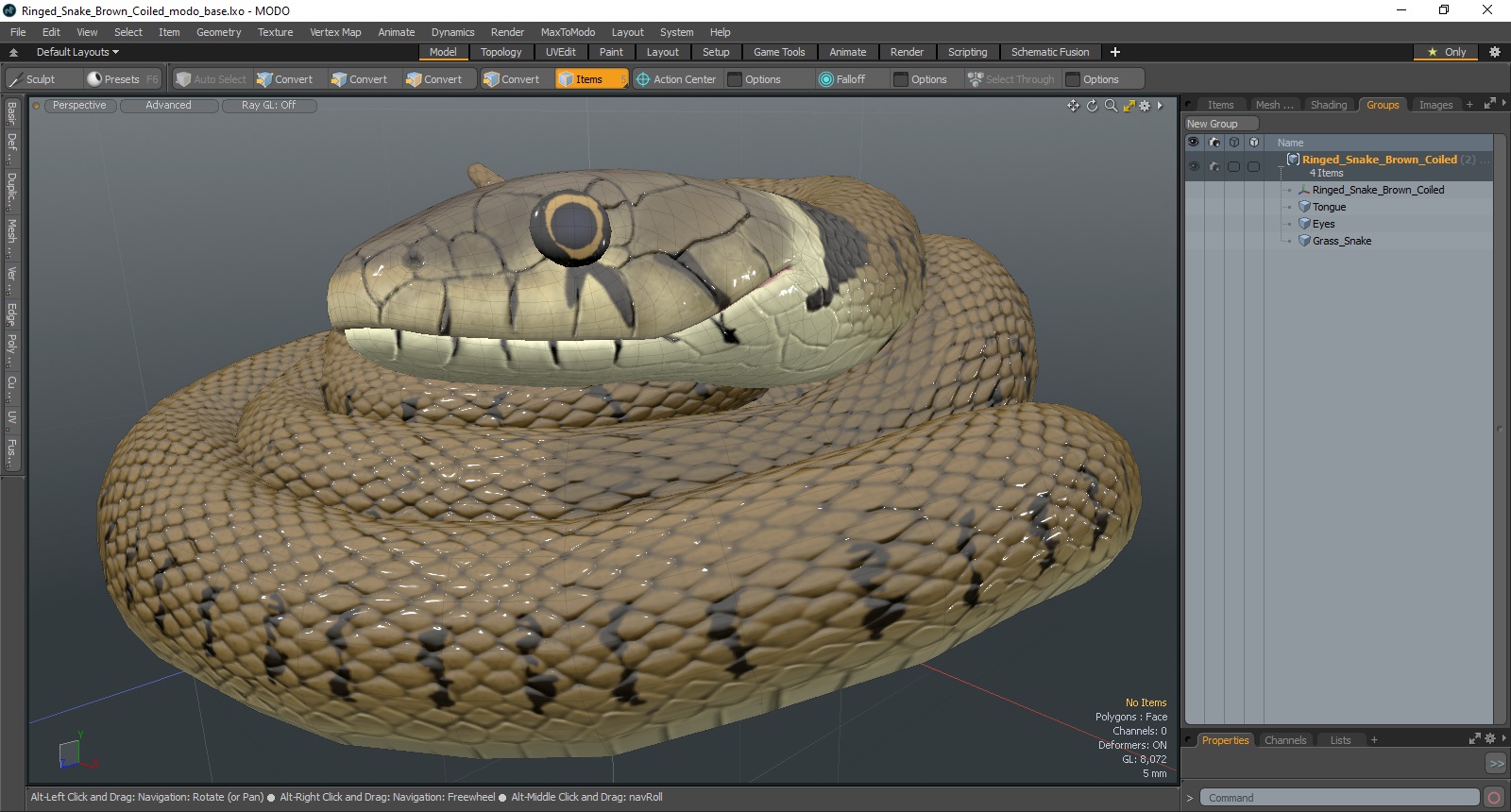 3D model Ringed Snake Brown Coiled