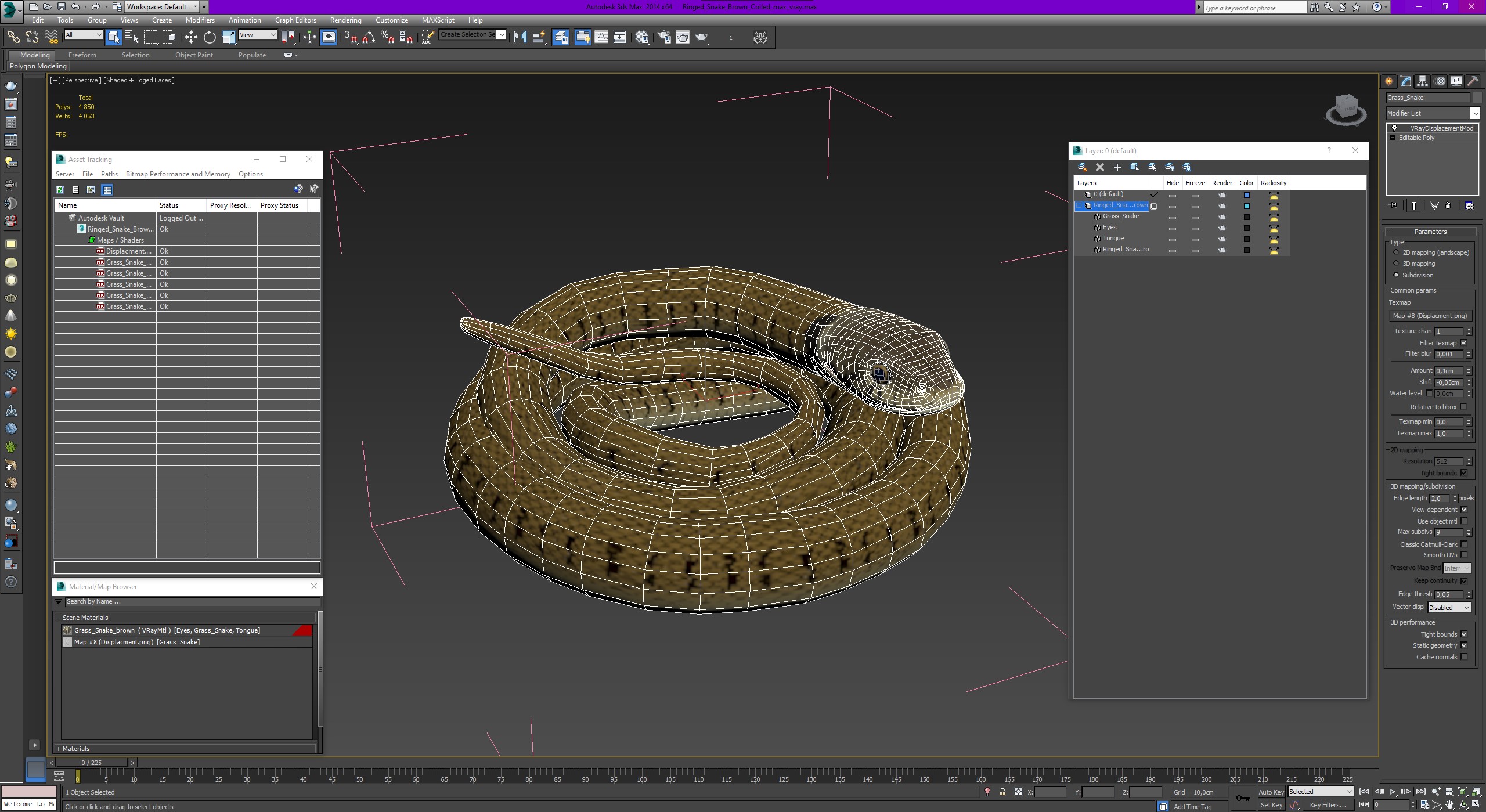 3D model Ringed Snake Brown Coiled
