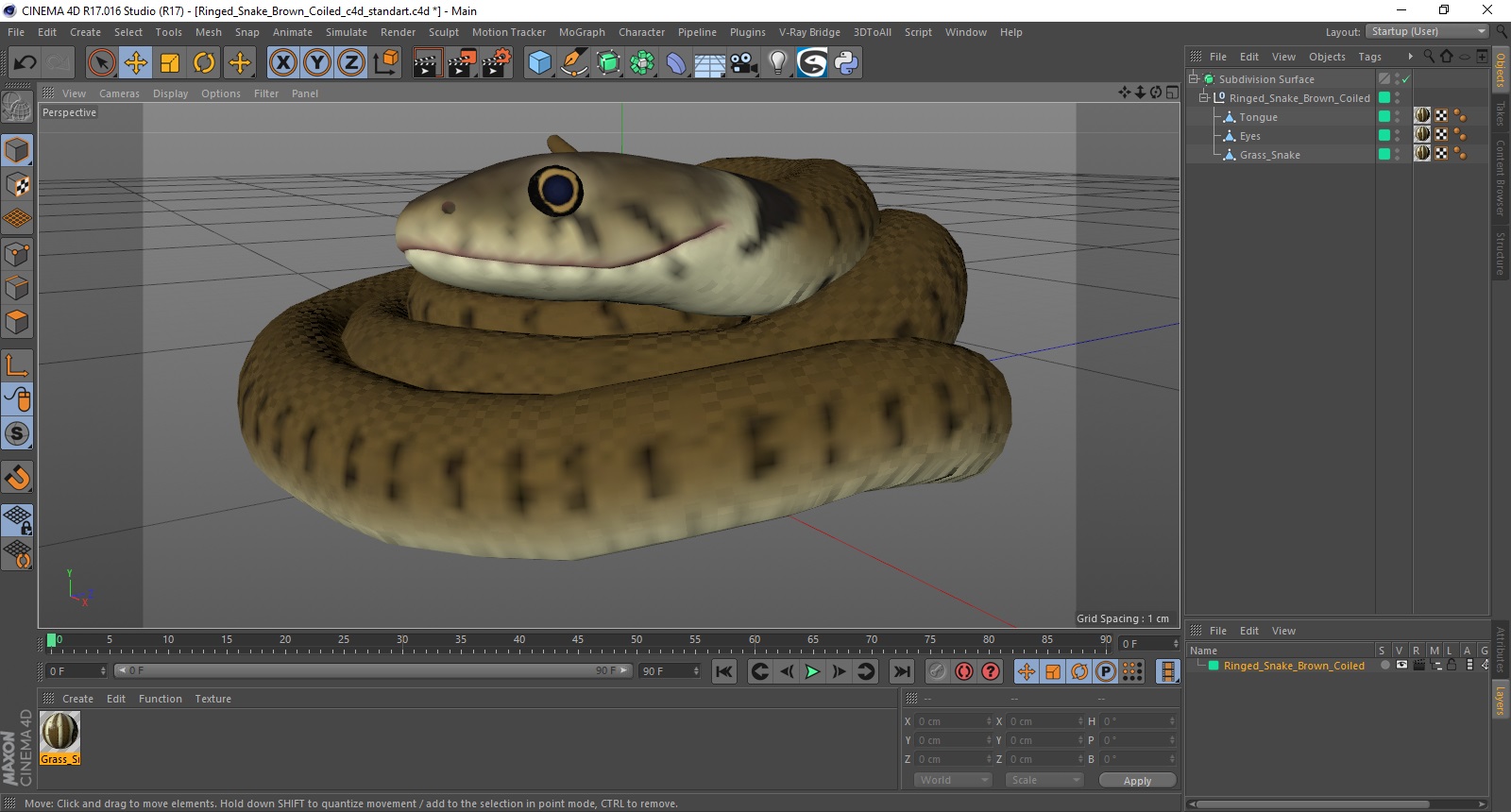 3D model Ringed Snake Brown Coiled