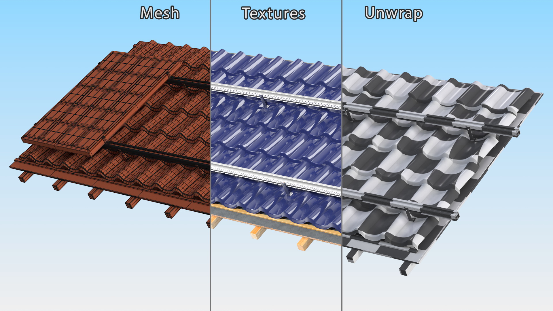 Metal Tile with Solar Panel 3D
