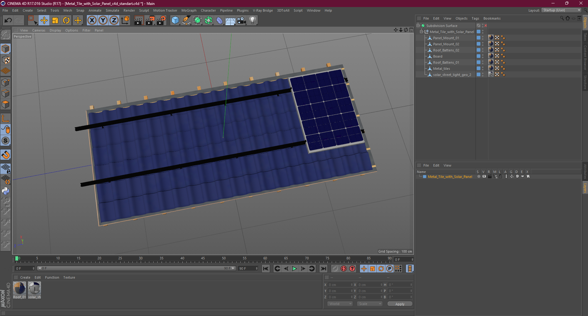 Metal Tile with Solar Panel 3D