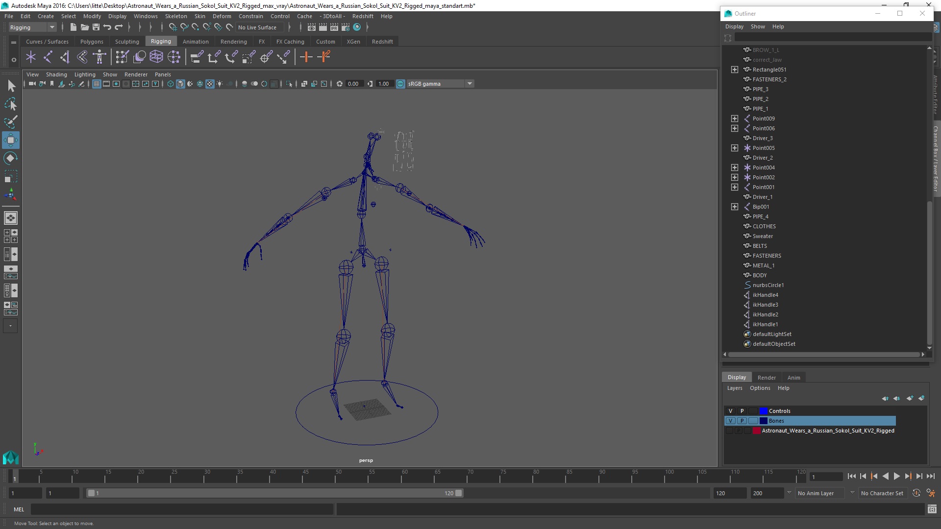 3D Astronaut Wears a Russian Sokol Suit KV2 Rigged for Maya