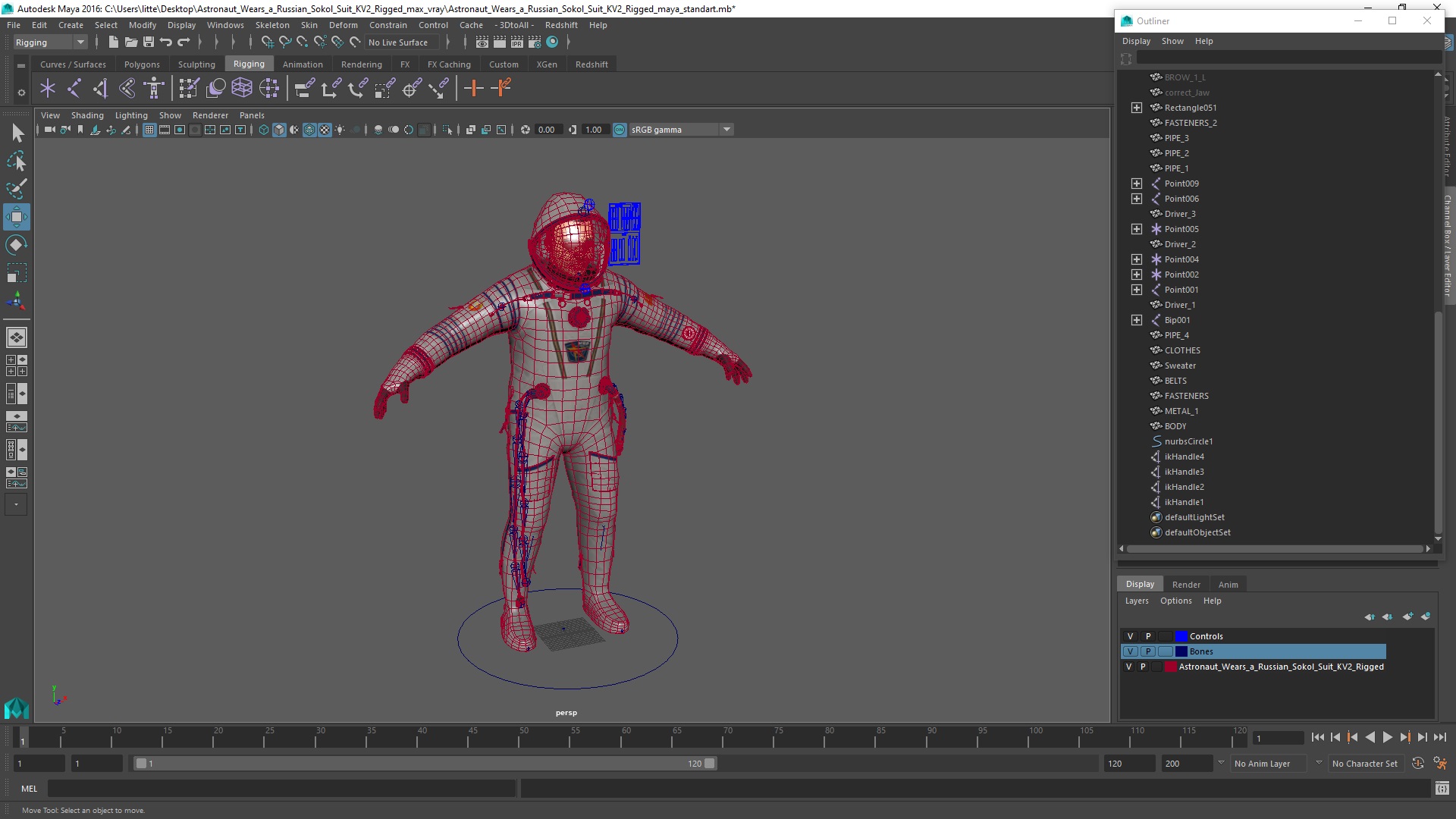 3D Astronaut Wears a Russian Sokol Suit KV2 Rigged for Maya