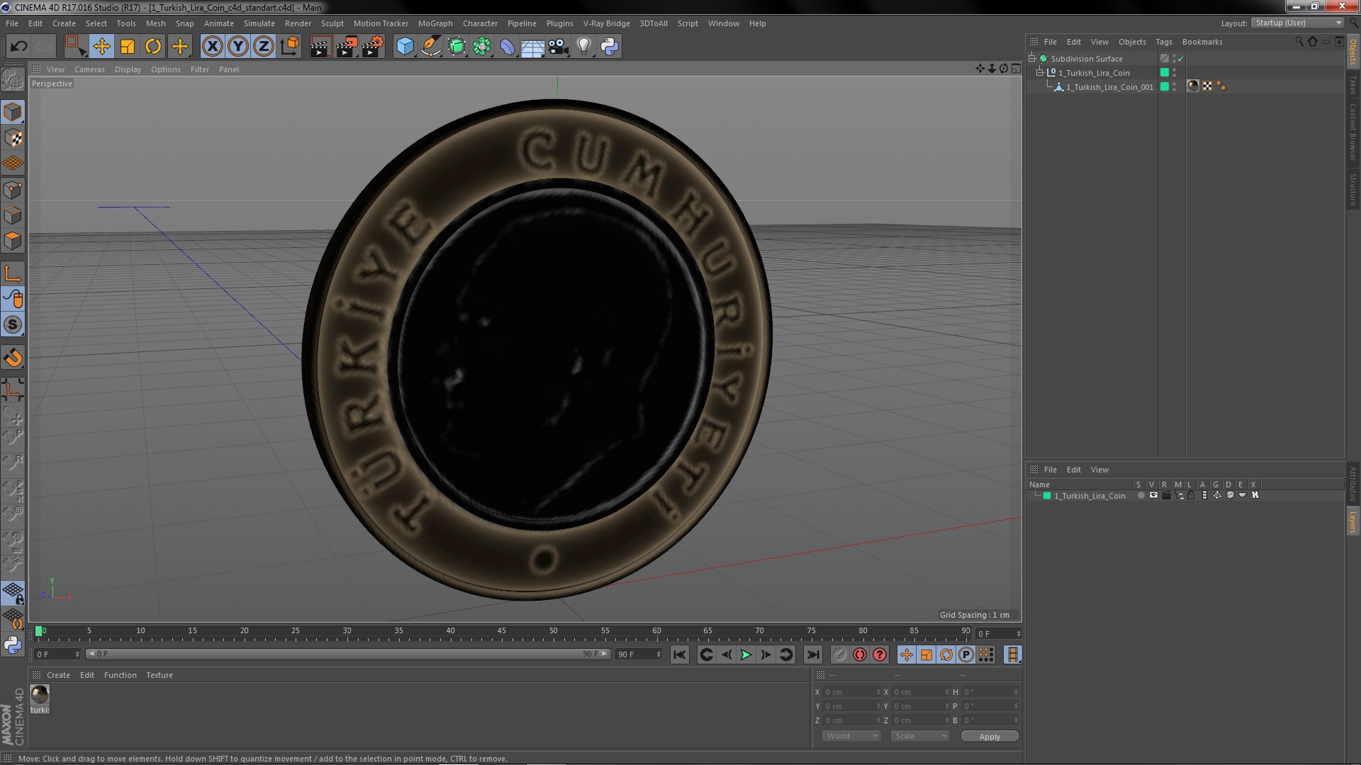 1 Turkish Lira Coin 3D model