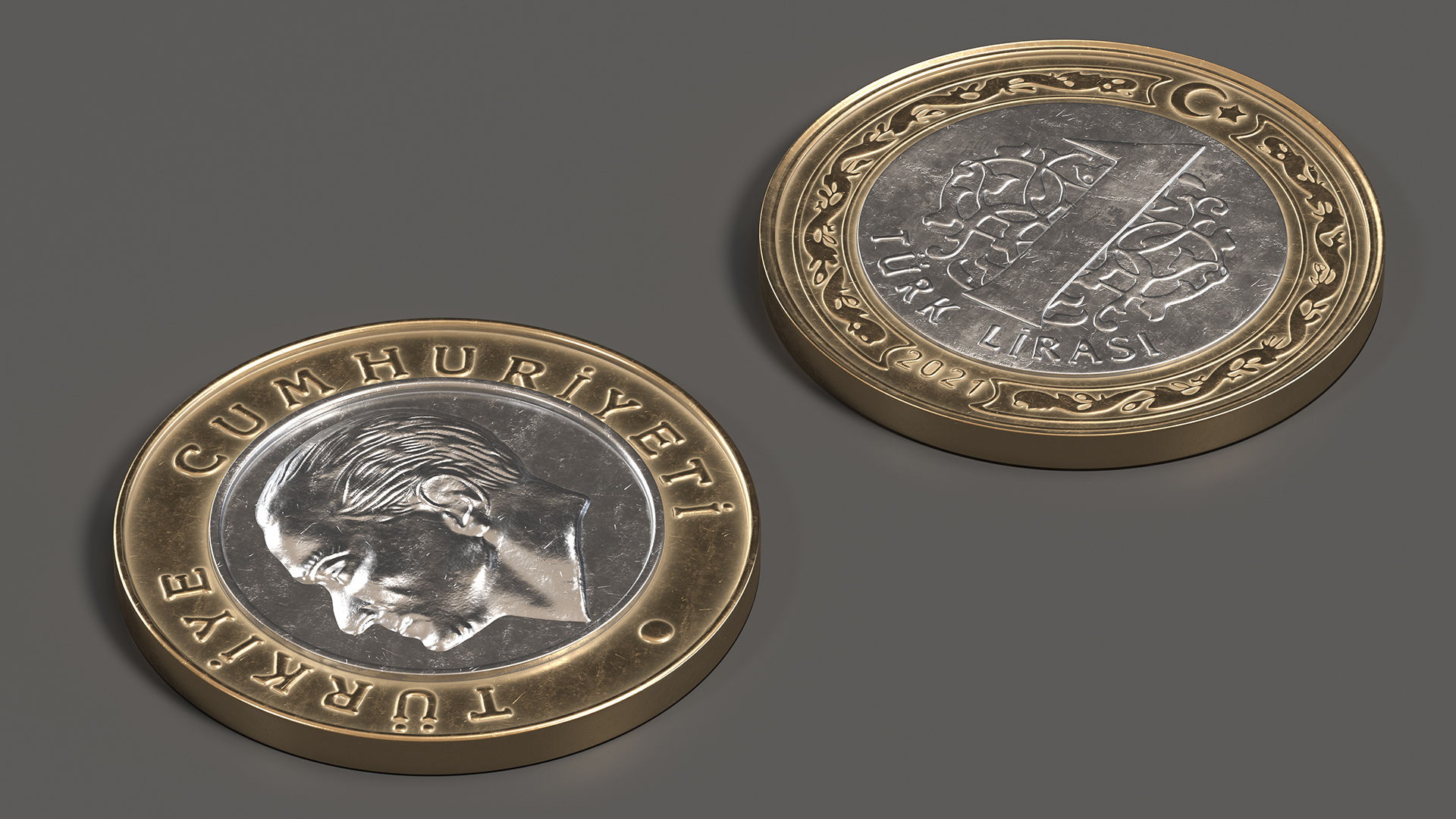 1 Turkish Lira Coin 3D model