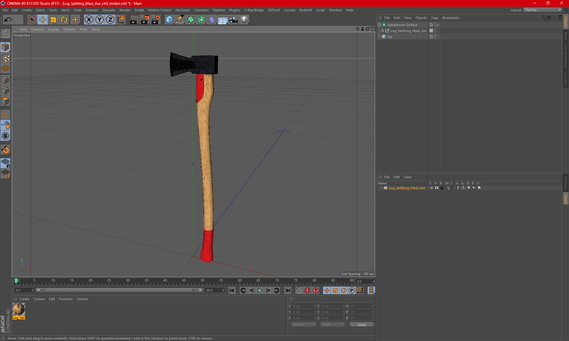 Log Splitting Maul Axe 3D