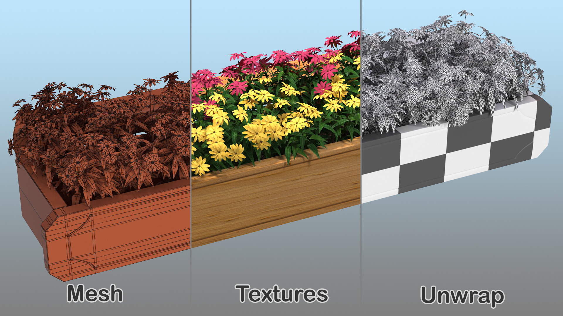 3D model Wooden Flower Planter Box