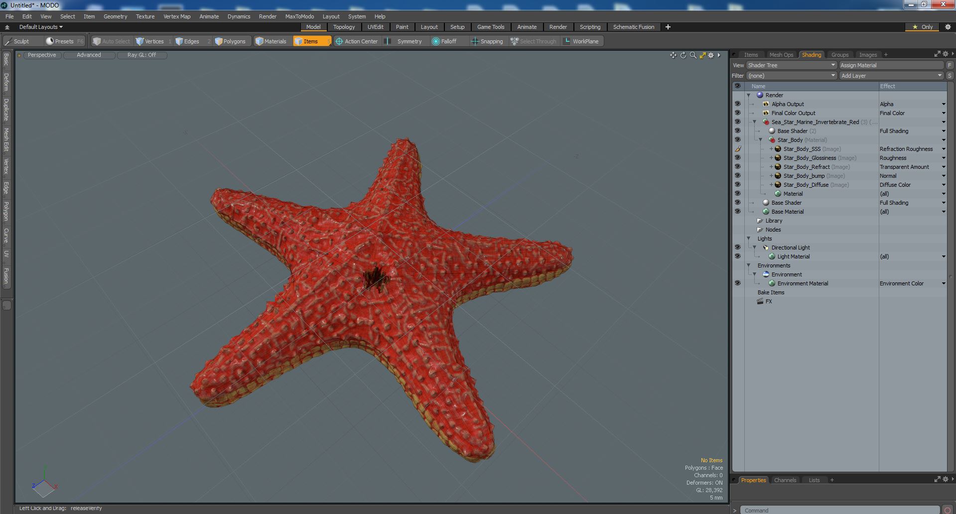 Sea Star Marine Invertebrate Red 3D