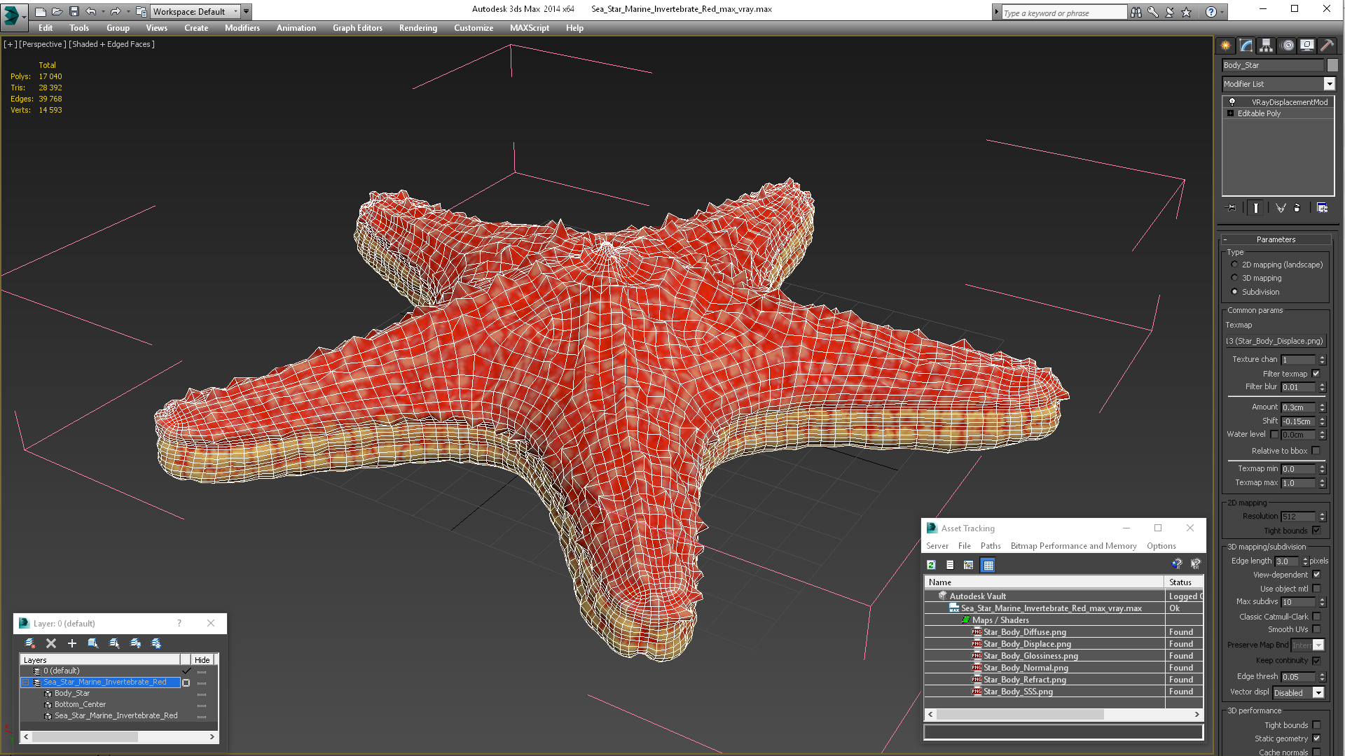 Sea Star Marine Invertebrate Red 3D