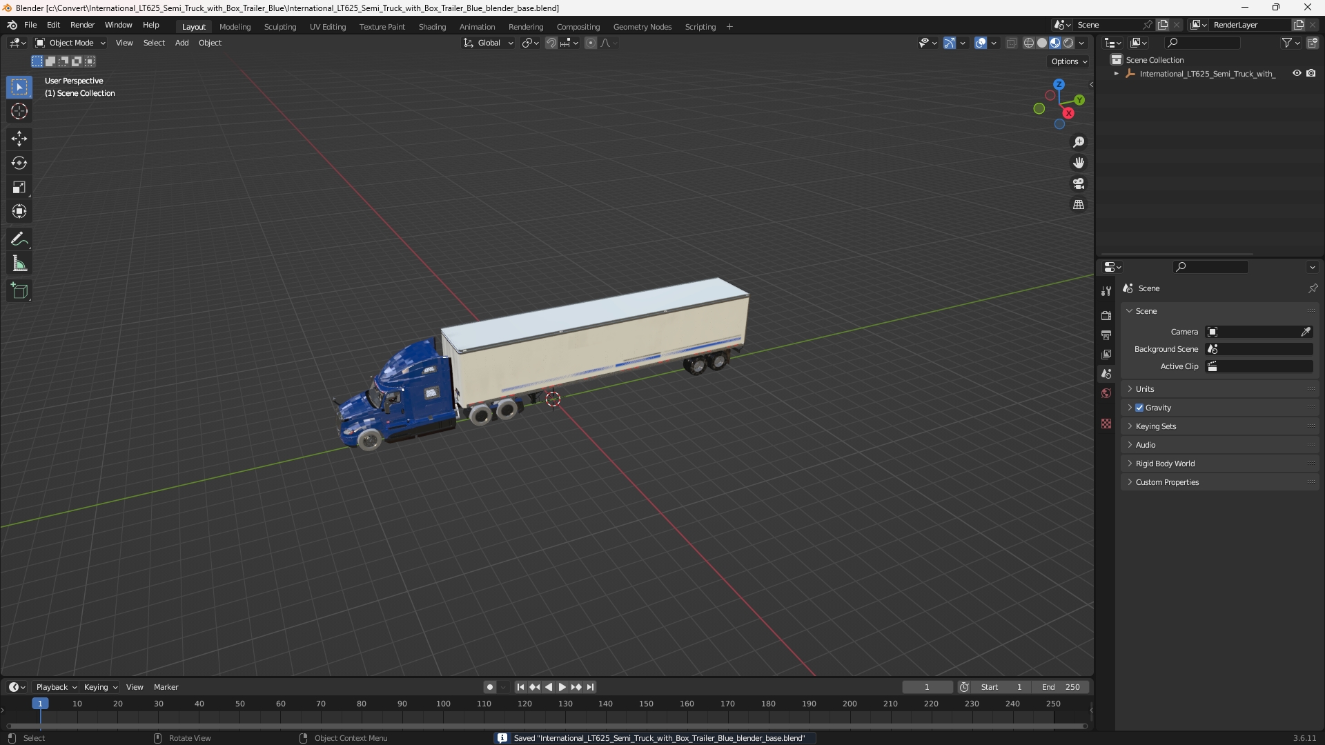 International LT625 Semi Truck with Box Trailer Blue - view 10