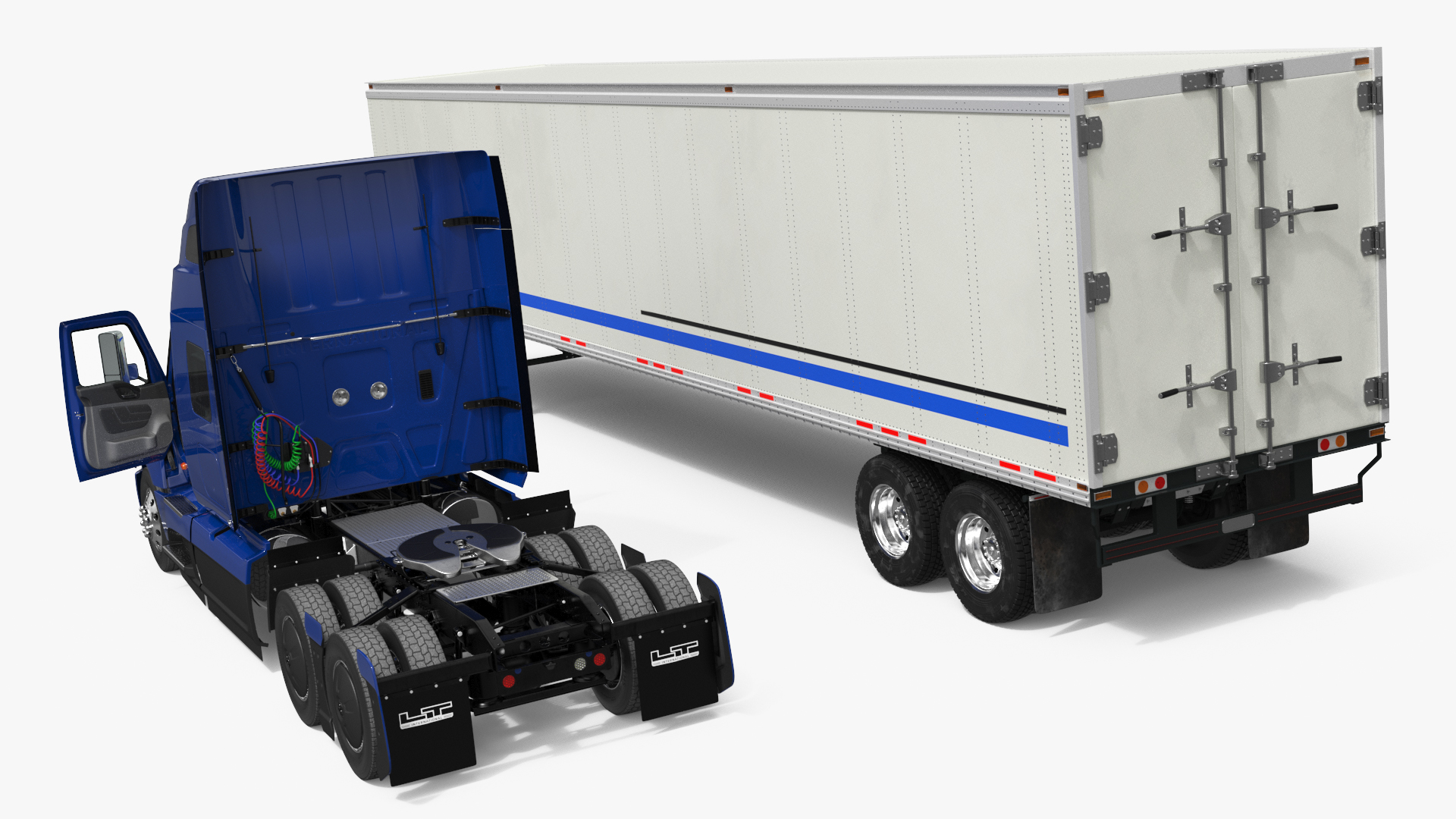 International LT625 Semi Truck with Box Trailer Blue - view 8