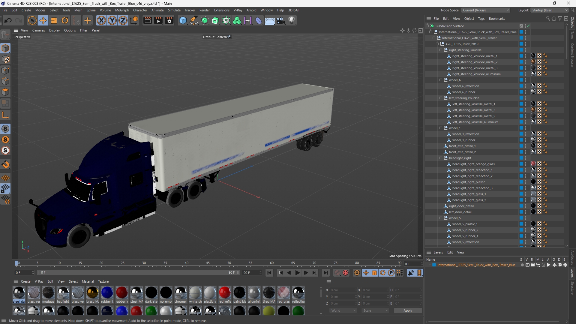 International LT625 Semi Truck with Box Trailer Blue - view 12