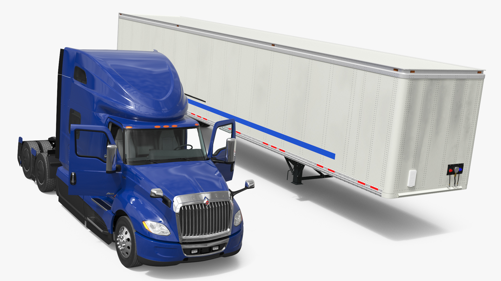 International LT625 Semi Truck with Box Trailer Blue - view 9