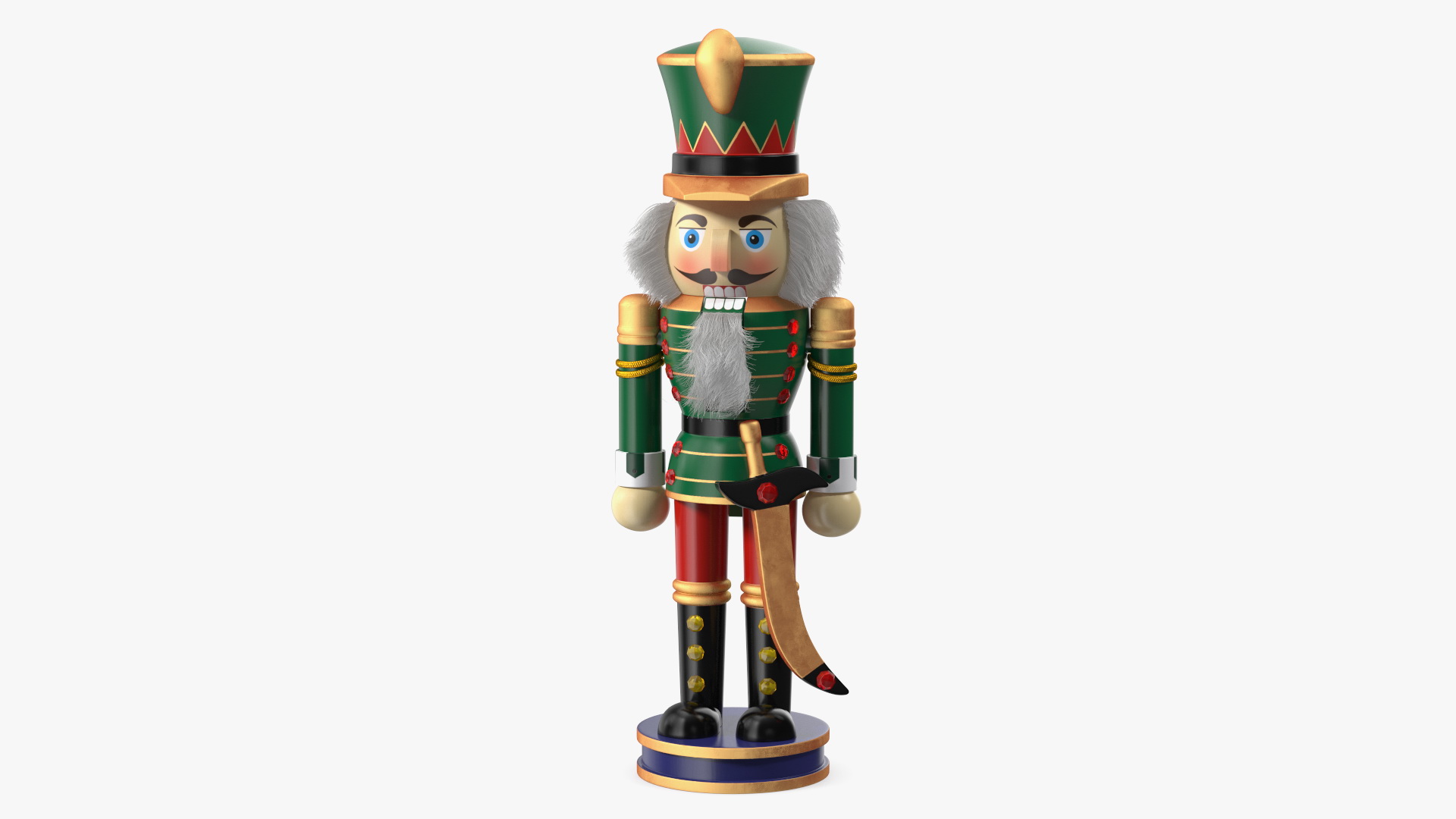 Wooden Nutcracker Green Fur 3D