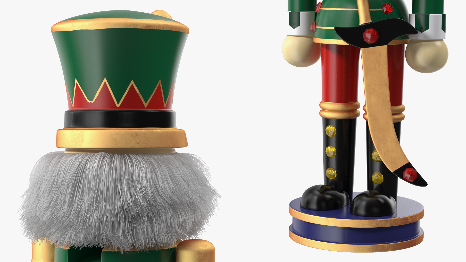 Wooden Nutcracker Green Fur 3D