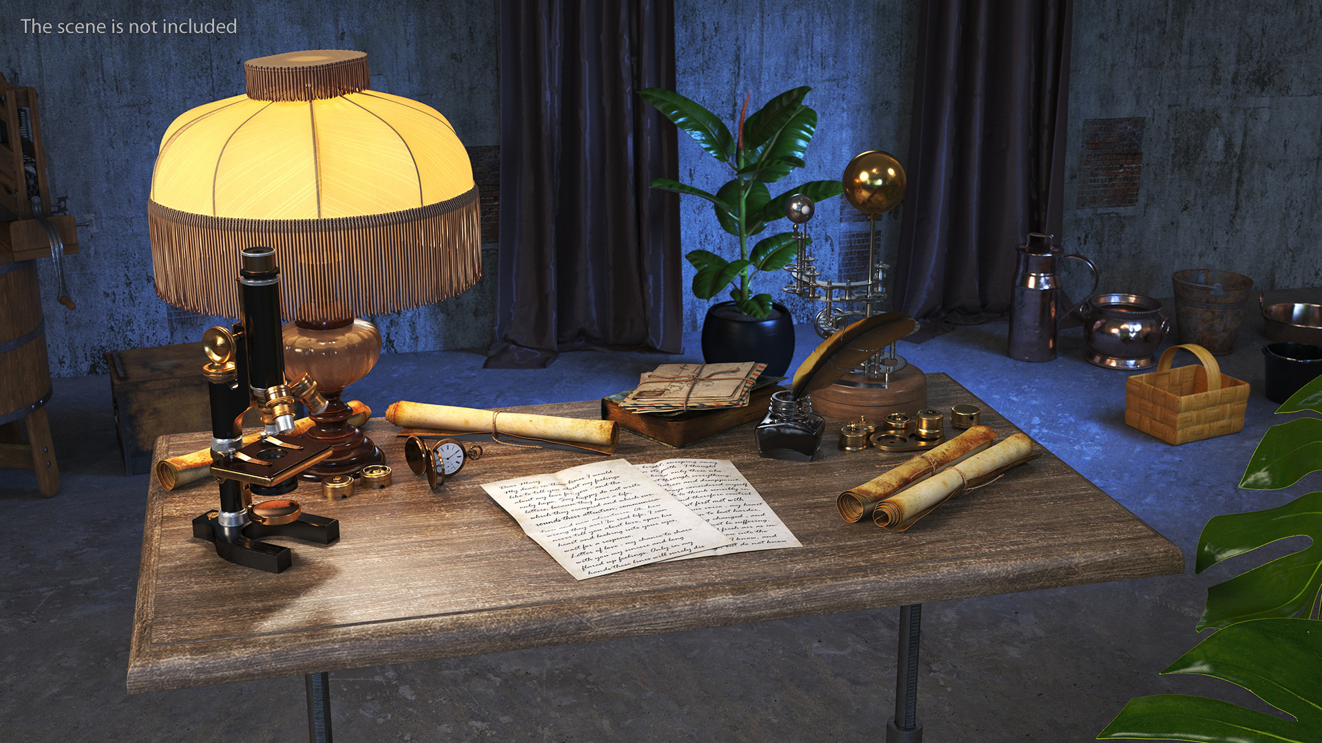 3D Vintage Table with Old Stuff model