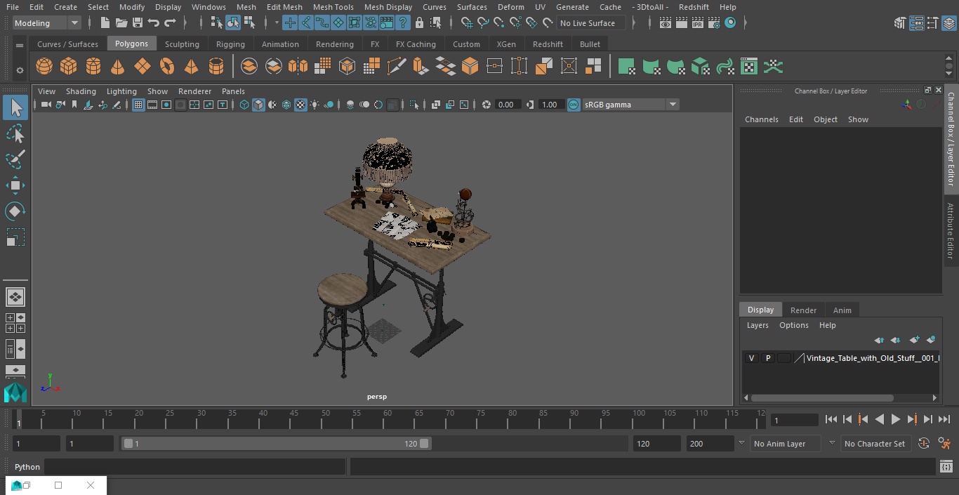 3D Vintage Table with Old Stuff model