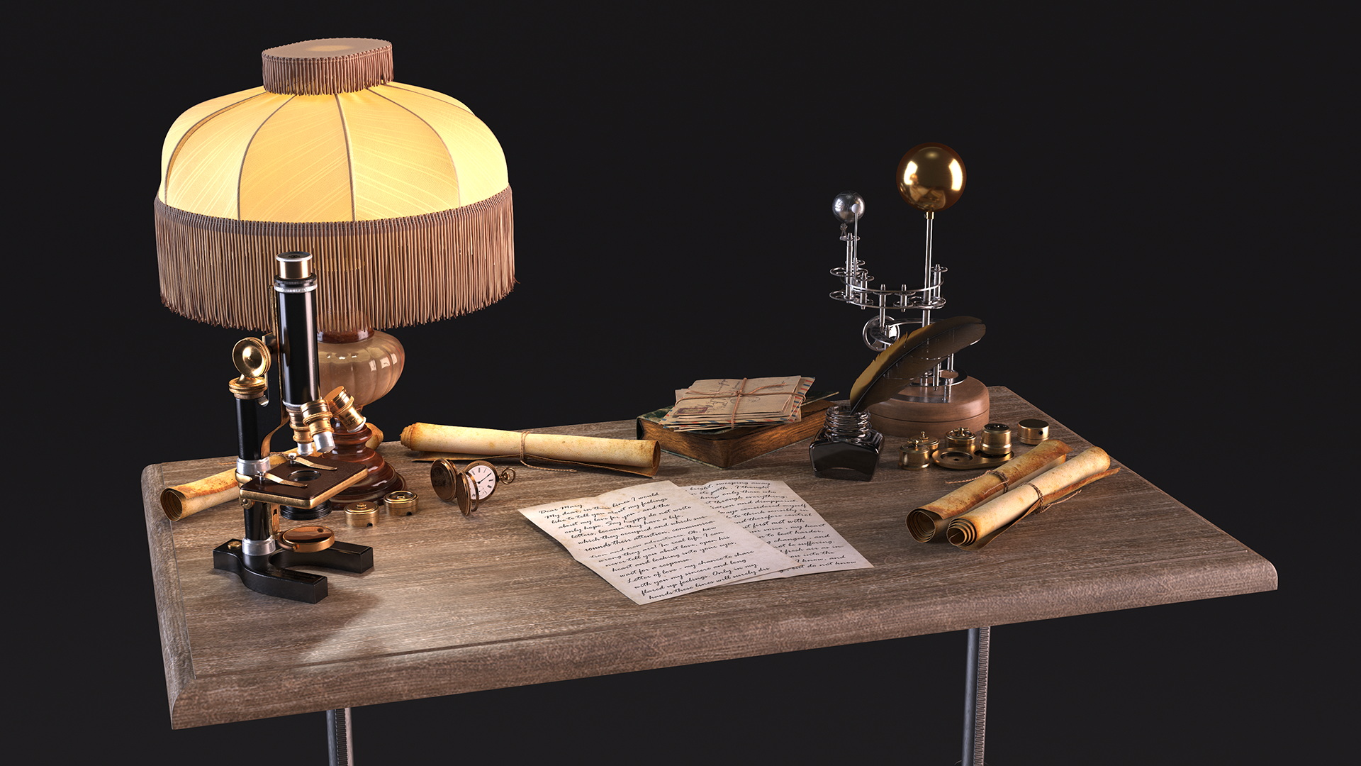 3D Vintage Table with Old Stuff model