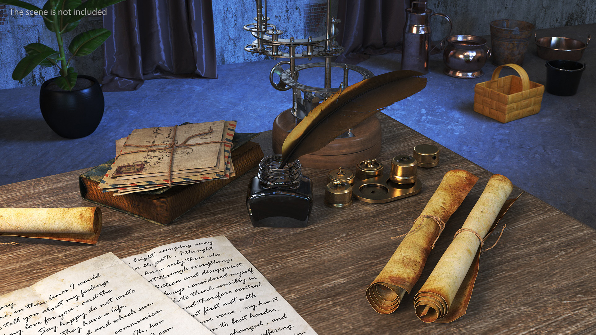 3D Vintage Table with Old Stuff model