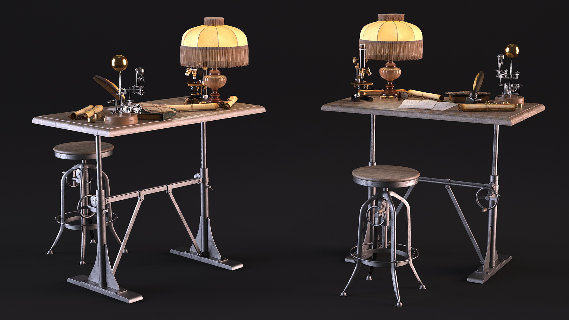 3D Vintage Table with Old Stuff model