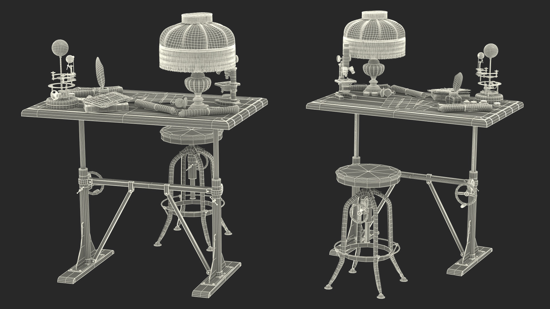 3D Vintage Table with Old Stuff model